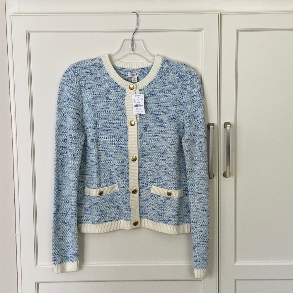 J.Crew Blue Popcorn Stich Lady Jacket Cardigan Sweater Size Small NWT - Picture 7 of 13